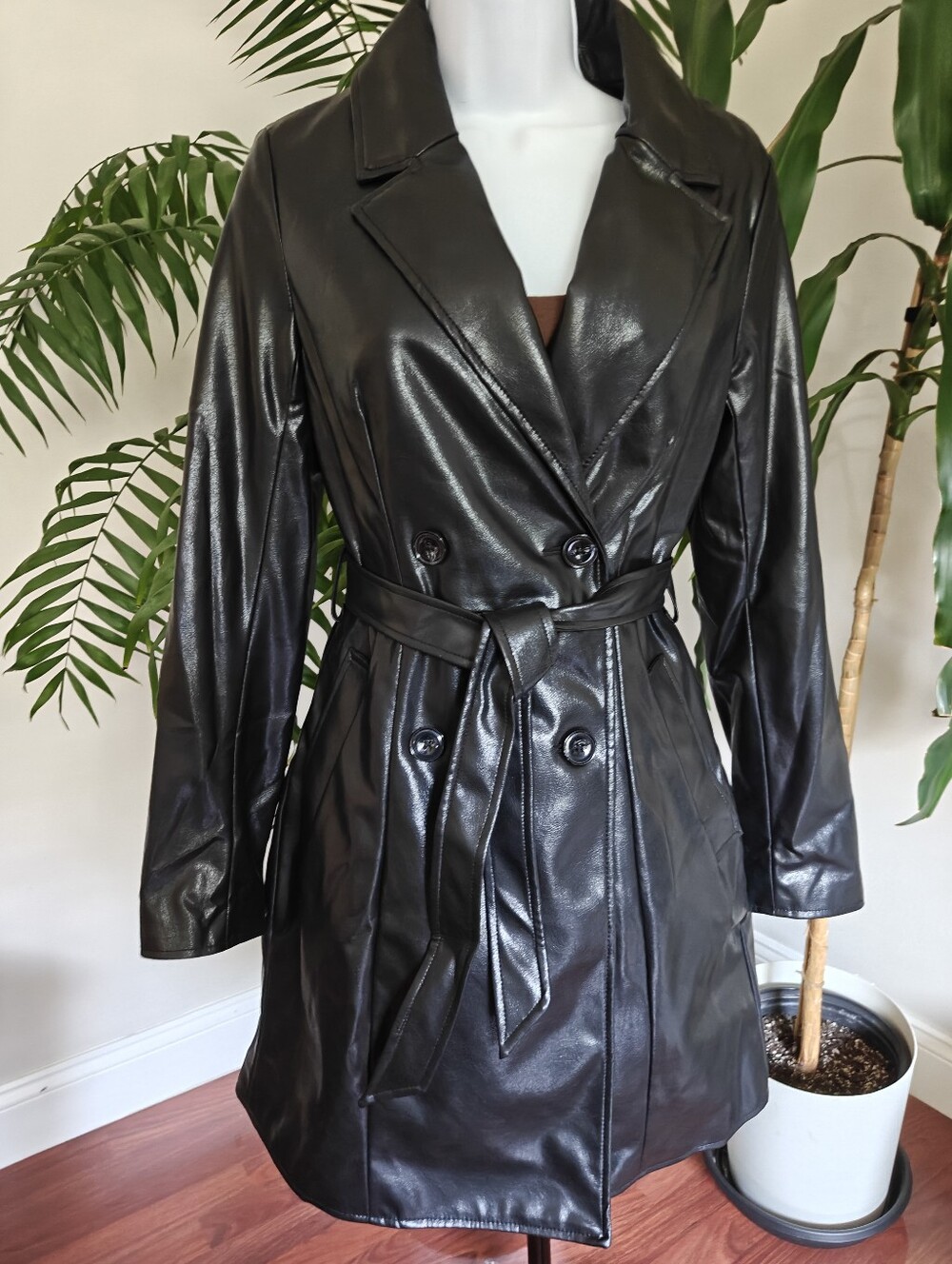 H&M Vegan Leather Trench Coat - Picture 5 of 12